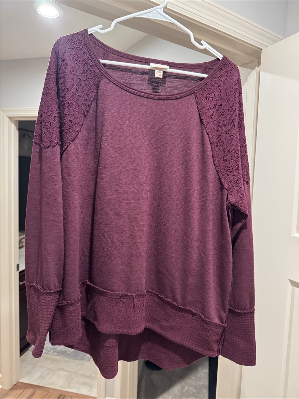 Knox Rose Lace-Shoulder Long Sleeve Top - Plum